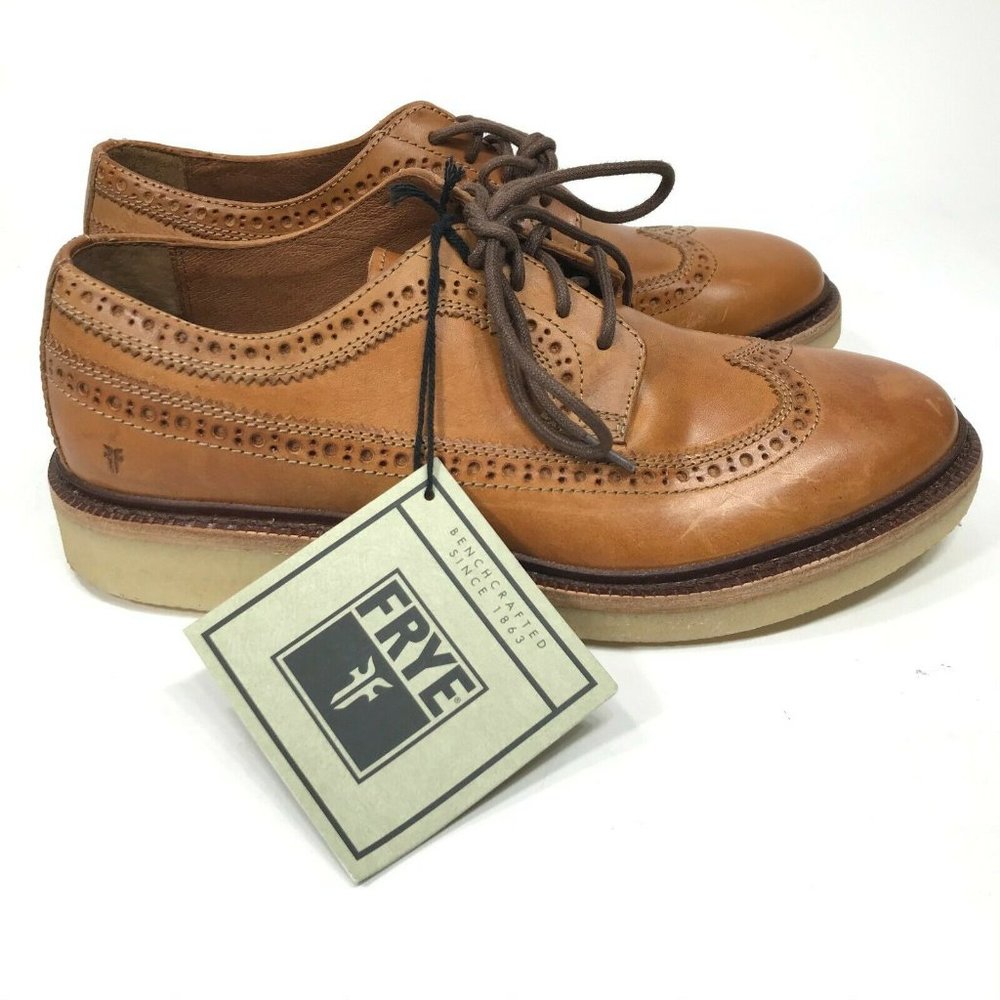 Frye Mens Luke Oxford Shoes Wingtip Leather Brown